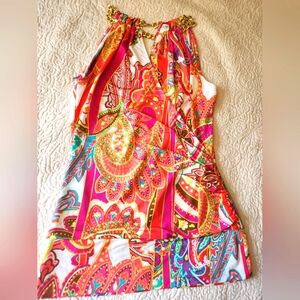 Paisley and abstract print, bright multi colored halter top